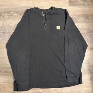 Carhartt Mens Long Sleeve Henley Shirt Black Original Fit Pocket Tee Large K128
